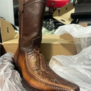 Men's Brown Leather Cuadra Western Boot with Exotic Python
